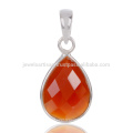 Natural Red Onyx Checker Cut Gemstone 925 Sterling Silver Drop Pendant